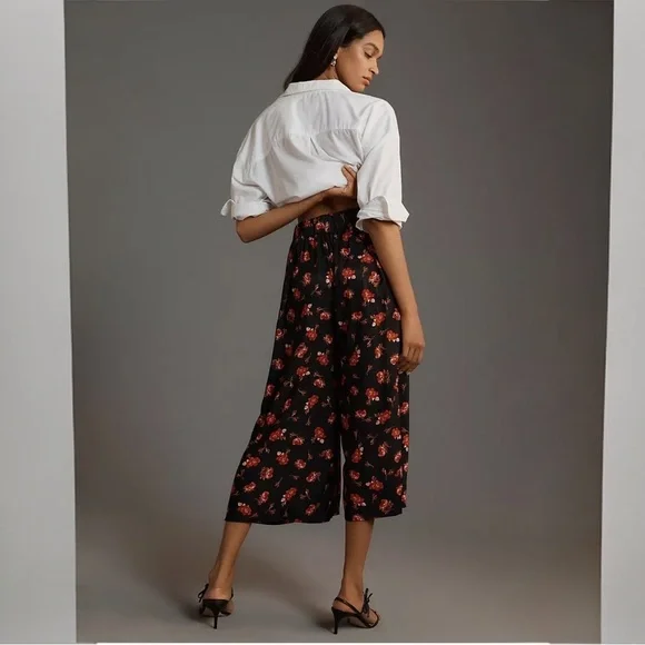 ANTHROPOLOGIE Maeve Floral Printed Wide Leg High Rise A-Line Culottes Size L NEW - Picture 7 of 9